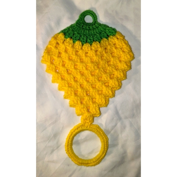 Kitchen Hand Towel Yellow Holder Handmade - Picture 3 of 4